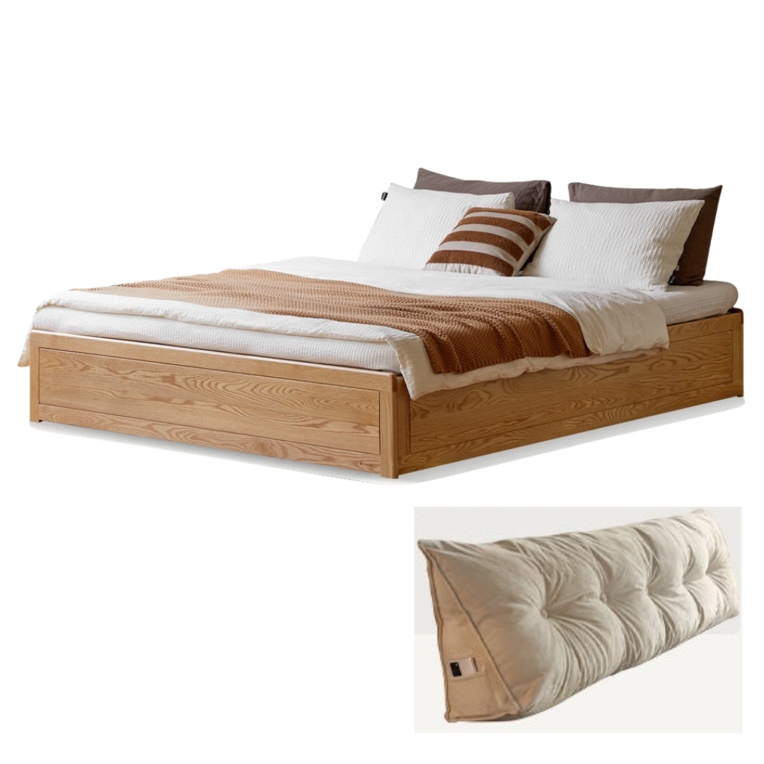 Oak, Rubberwood Solid Wood Platform Bed, Headboard-Free Box Bed