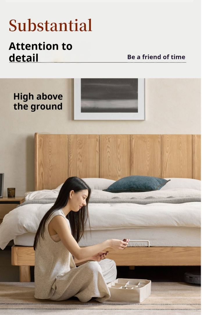 Ash Solid Wood Extra Tall Fluted Wood Headboard Platform Bed