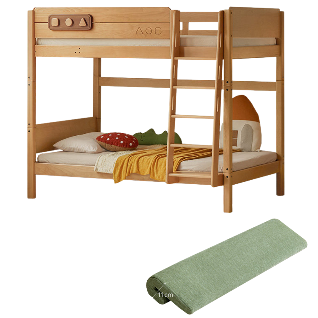 Beech Solid Wood Convertible Bunk Bed with Storage Drawers