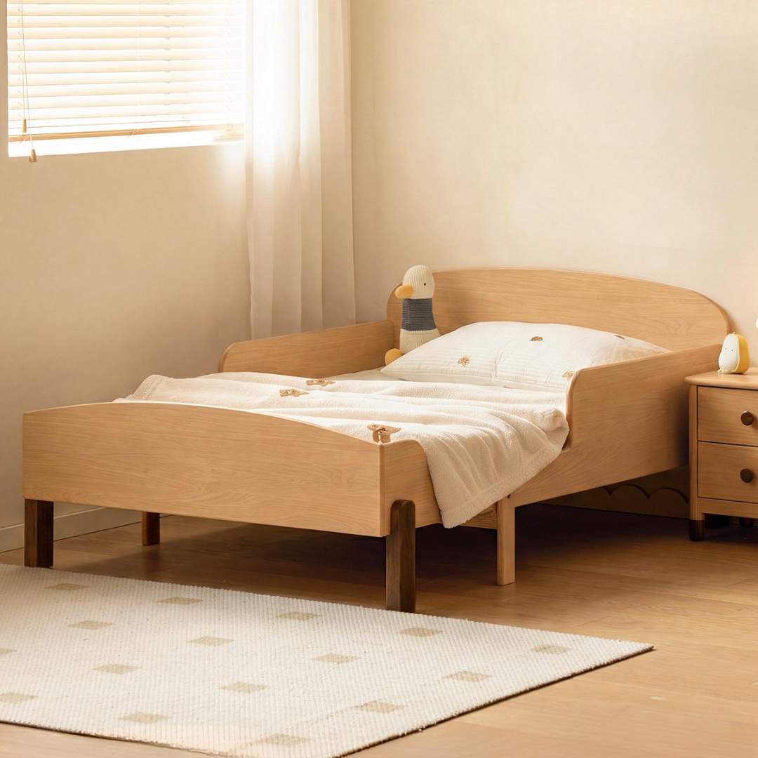 Oak, Beech Solid Wood Telescopic Toddler Bed From 57 in (145 cm) to 80.7 in (205 cm)