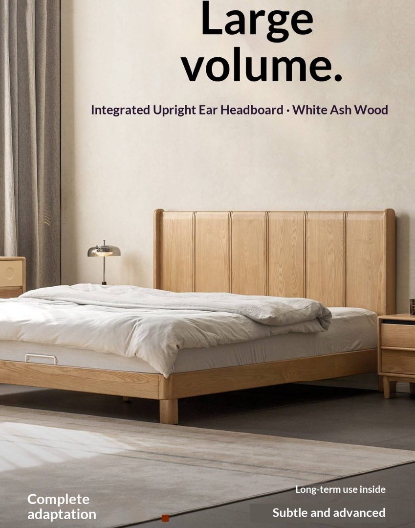 Ash Solid Wood Extra Tall Fluted Wood Headboard Platform Bed