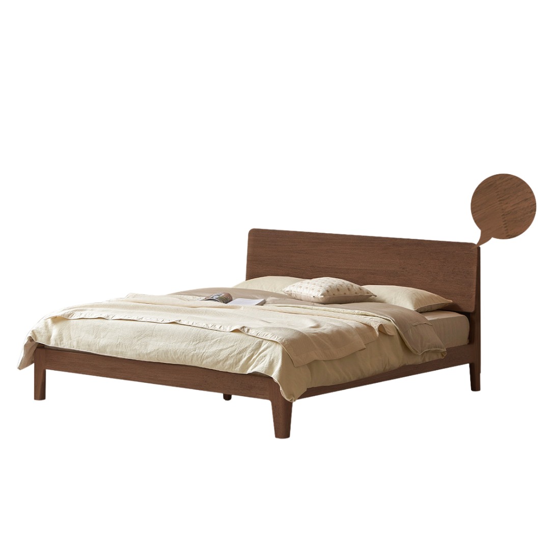 Rubberwood Solid Wood Bed — Modern Minimalist Design