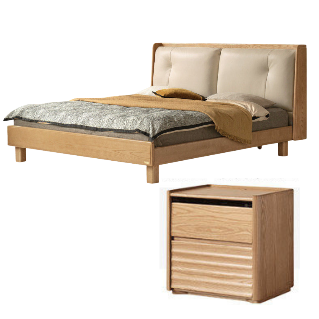 Ash Solid Wood Upholstered Floating Platform Bed with LED Lights