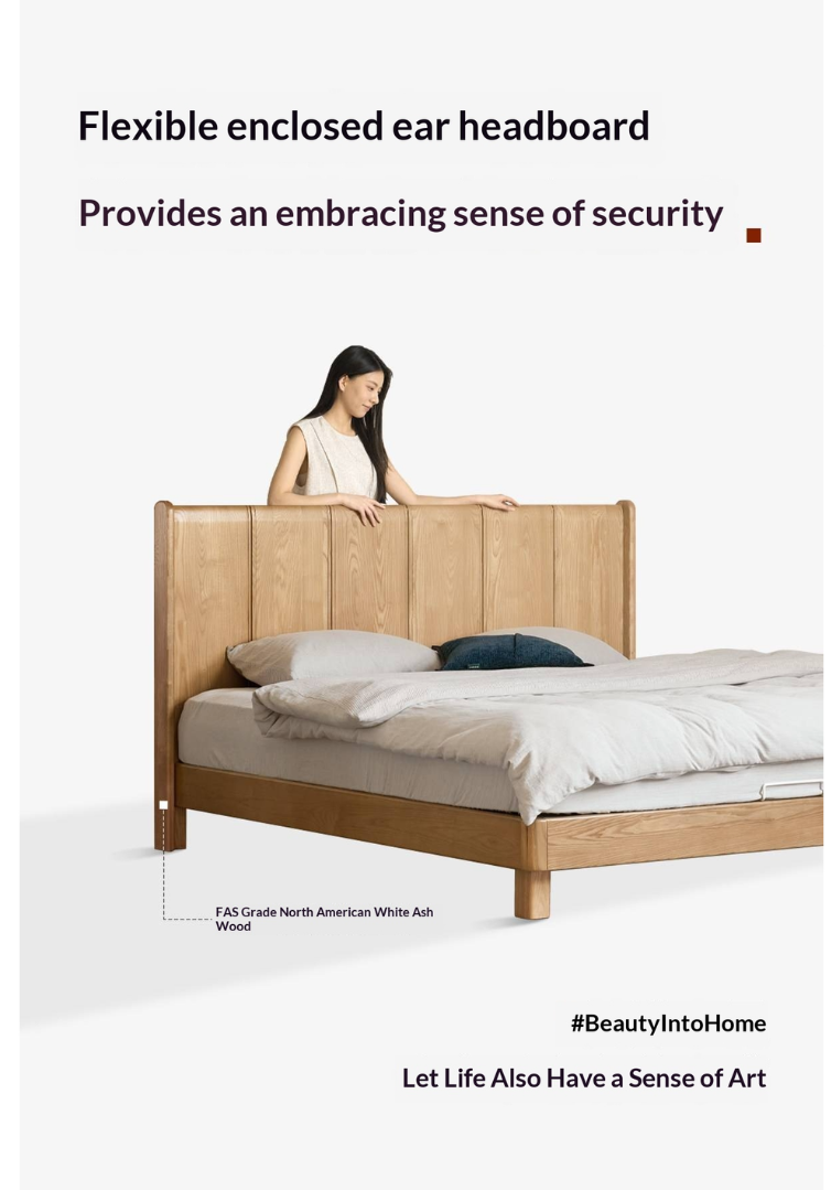 Ash Solid Wood Extra Tall Fluted Wood Headboard Platform Bed