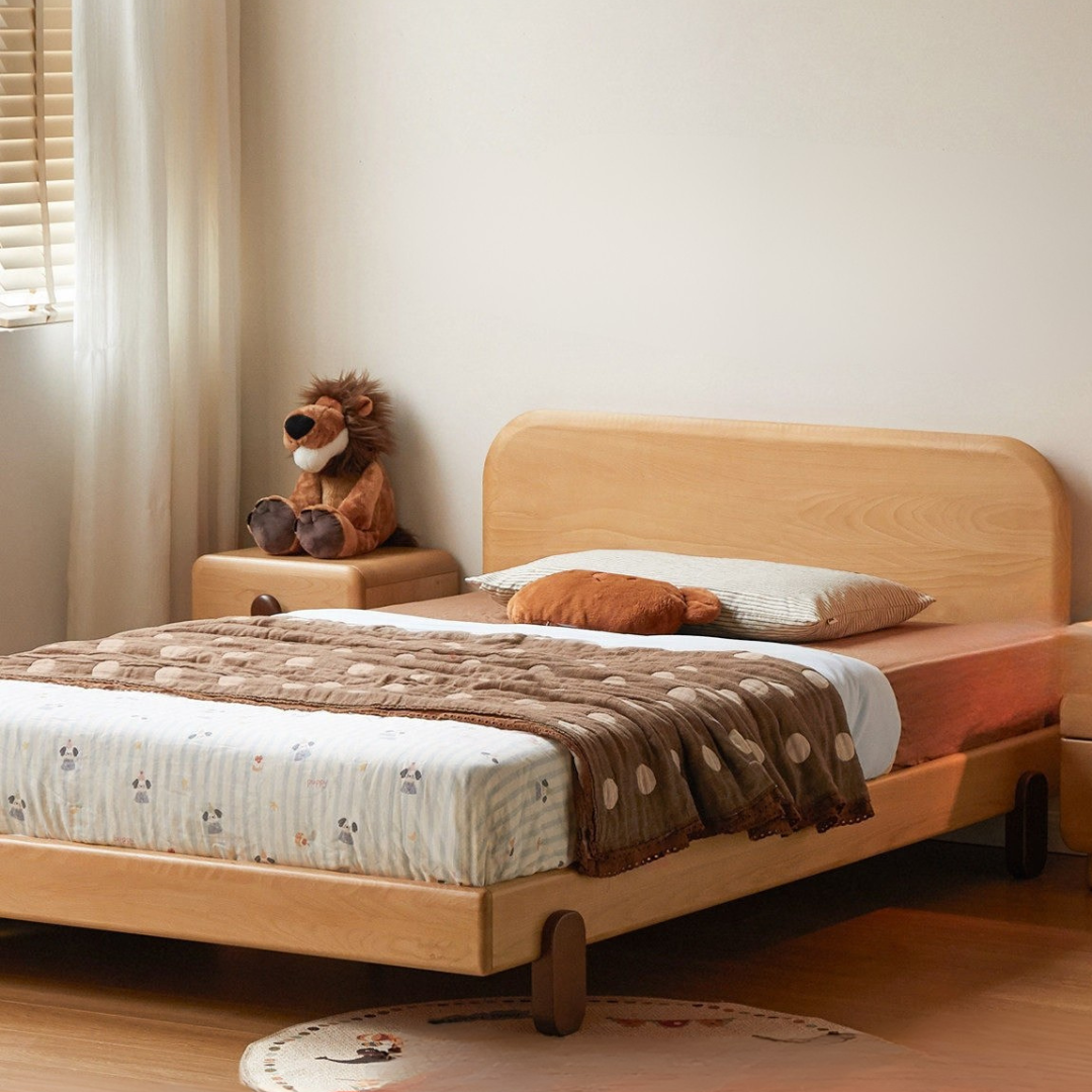 Beech, Oak Solid Wood Children's Bed — Nordic Modern Minimalist Style