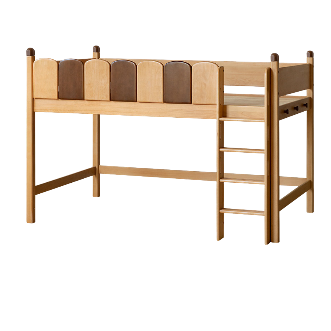 Beech Solid Wood Children's Loft Bed with Table Under Bed
