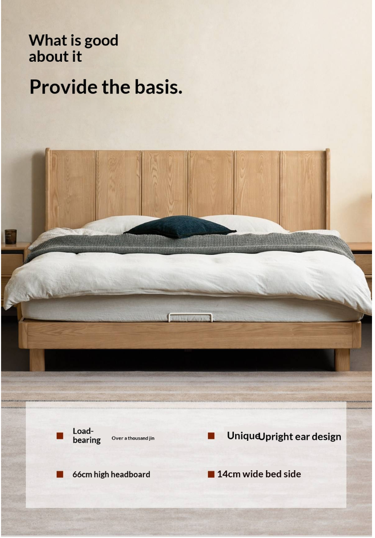 Ash Solid Wood Extra Tall Fluted Wood Headboard Platform Bed