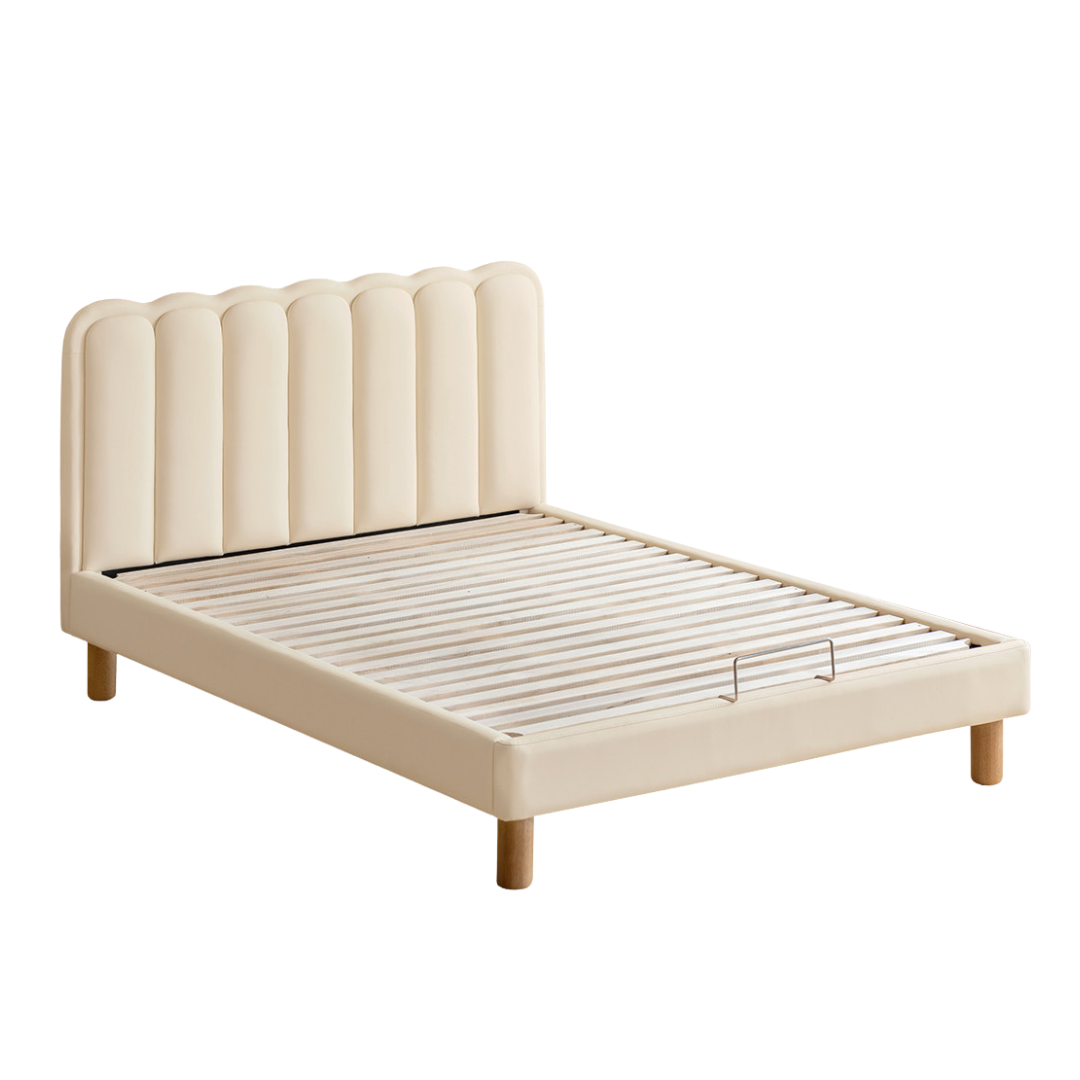 Genuine Leather, Organic Leather Cream Style White Children's Bed