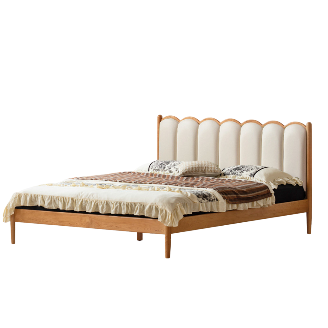 Cherry Solid Wood Arched Channel Tufted Platform Bed