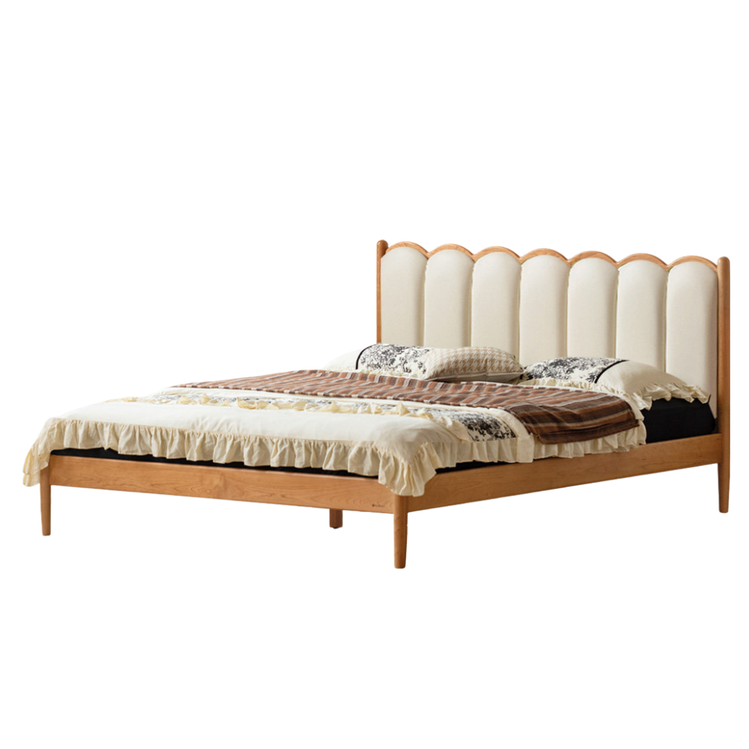 Cherry Solid Wood Arched Channel Tufted Platform Bed