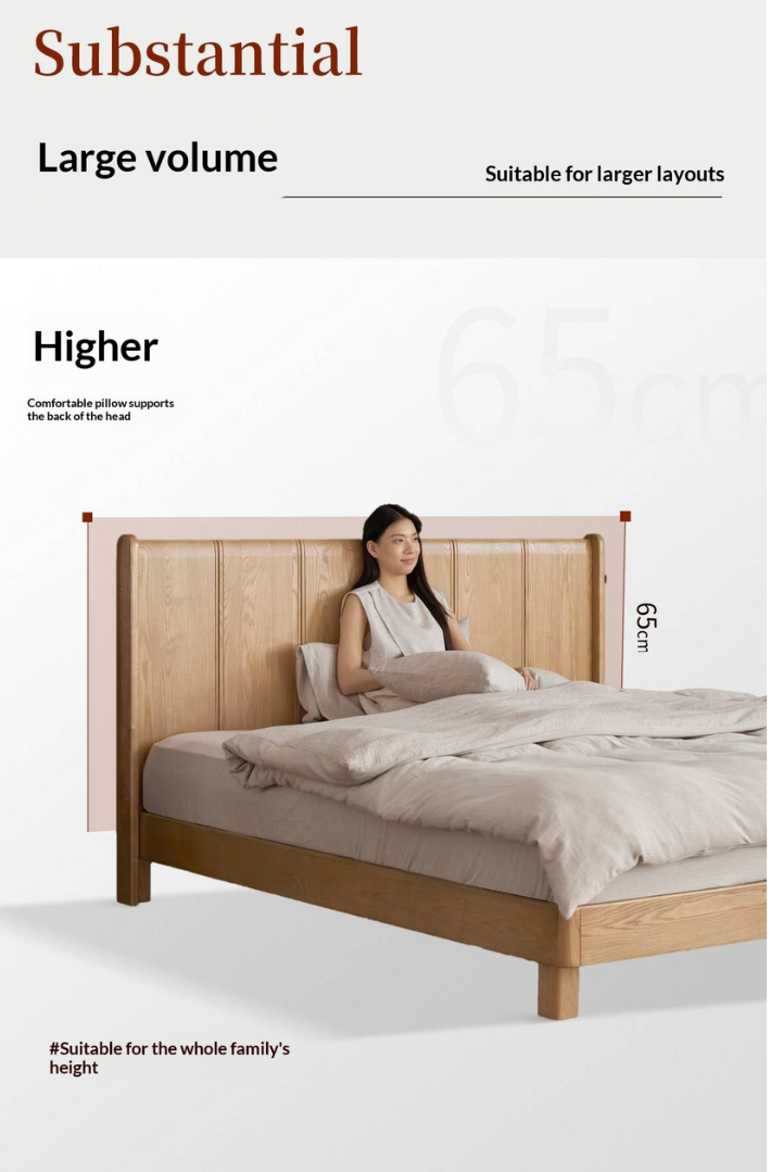 Ash Solid Wood Extra Tall Fluted Wood Headboard Platform Bed