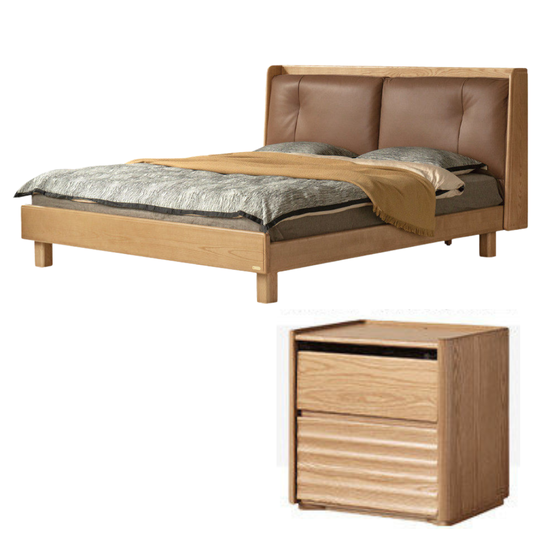 Ash Solid Wood Upholstered Floating Platform Bed with LED Lights