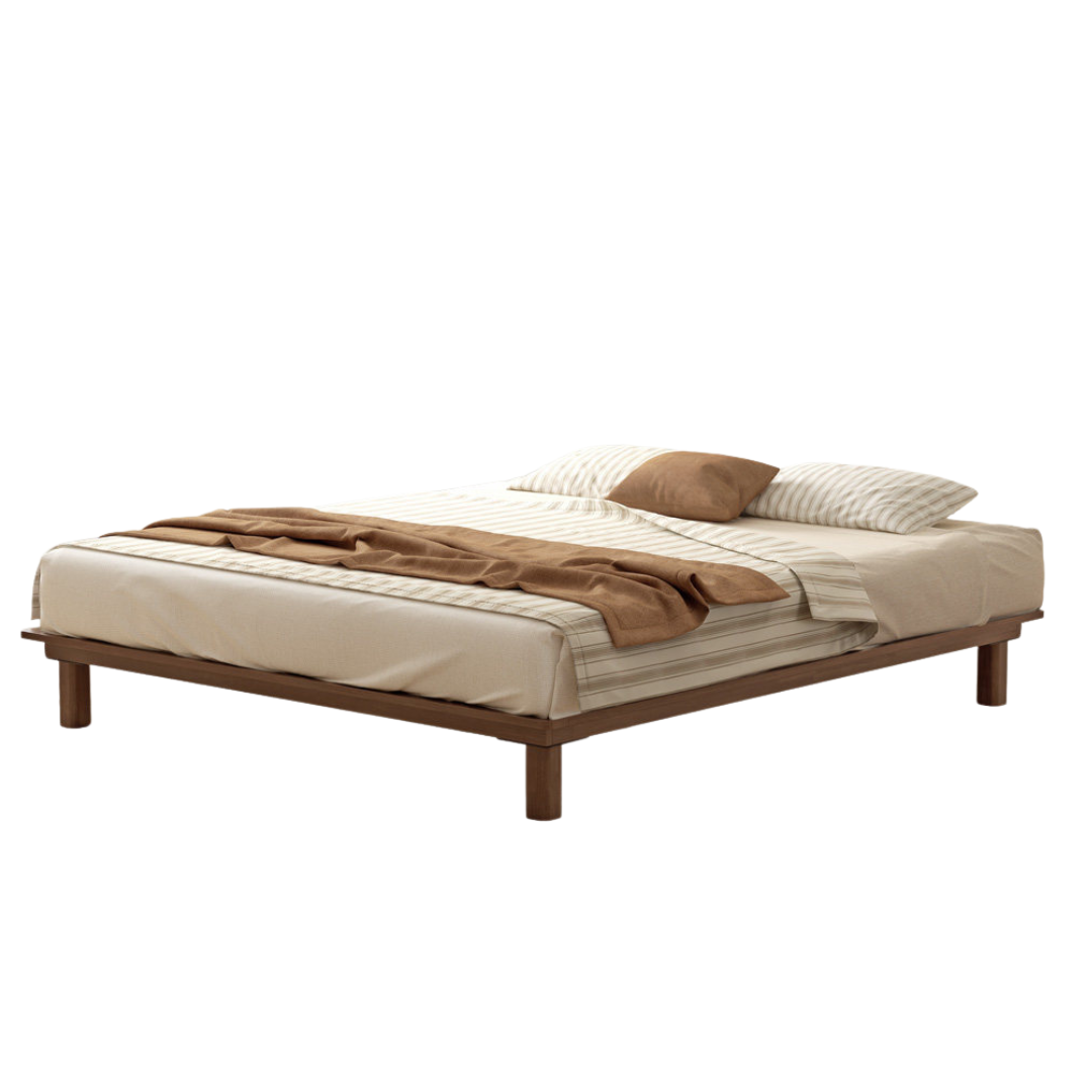 Beech, Rubberwood Solid Wood Platform Bed, Headboard-Free Bed