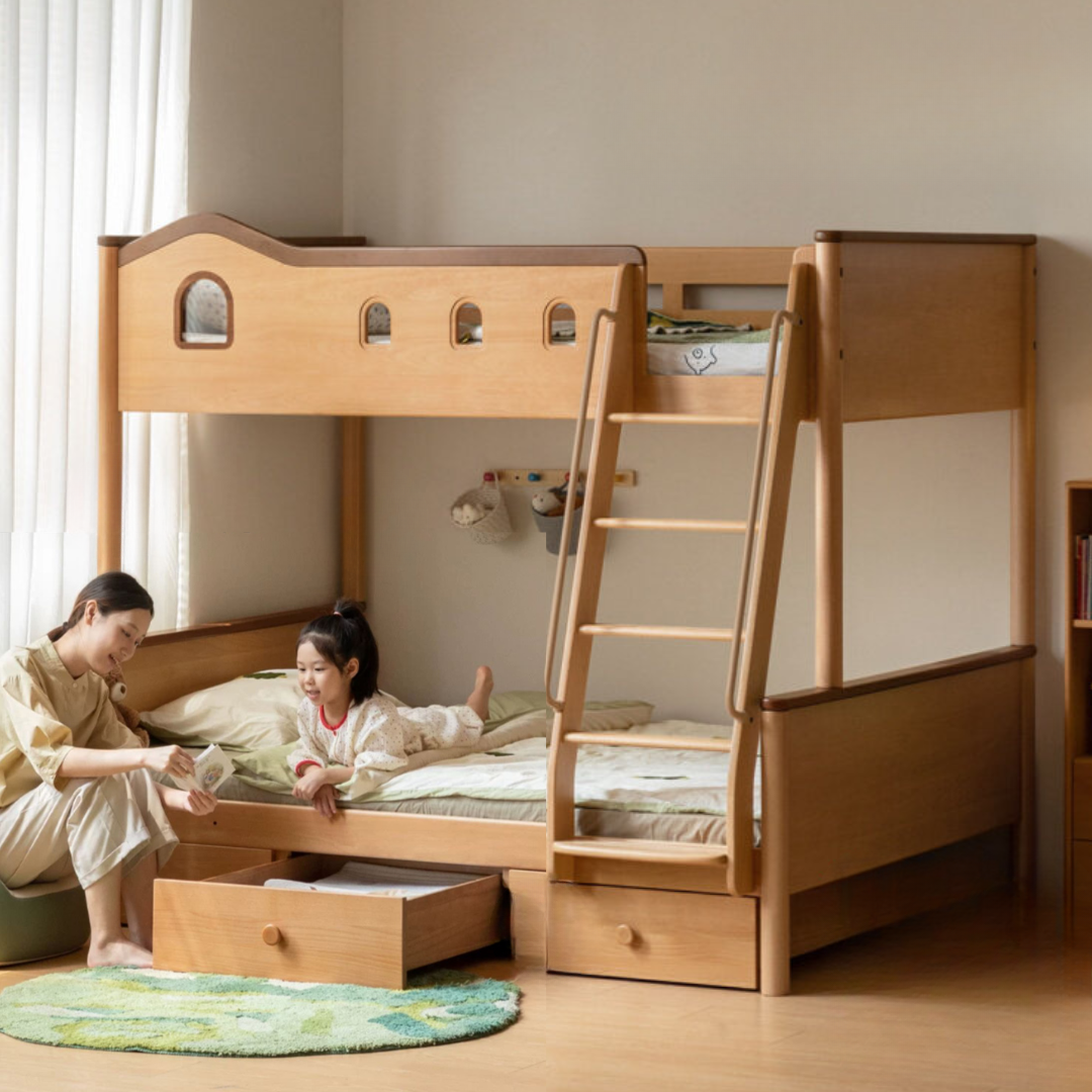 Beech Solid Wood Detachable Bunk Bed with Playful Design