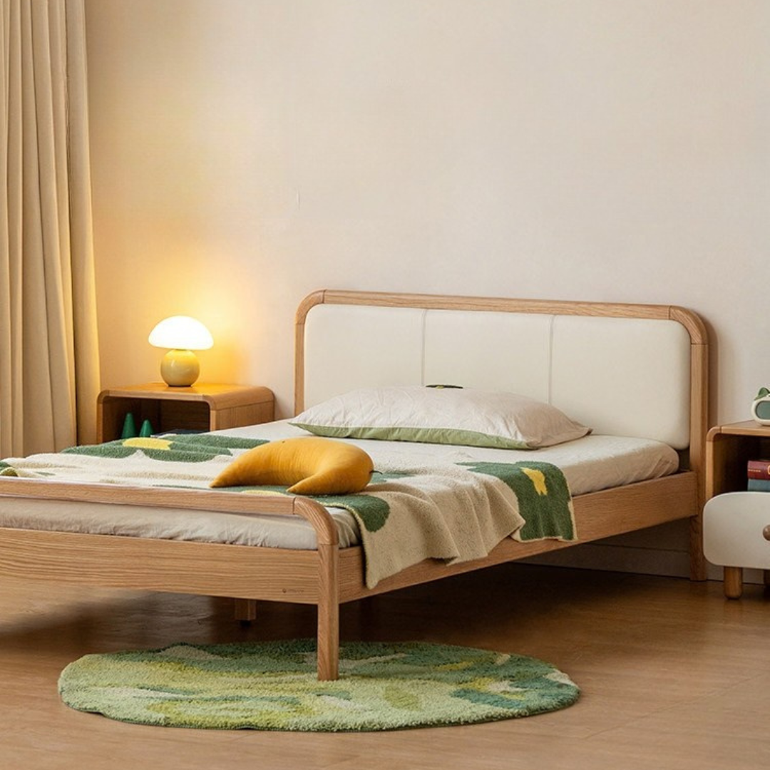 Oak, Beech Solid Wood Children's Princess Bed — Upholstered Genuine, Organic Leather Bed