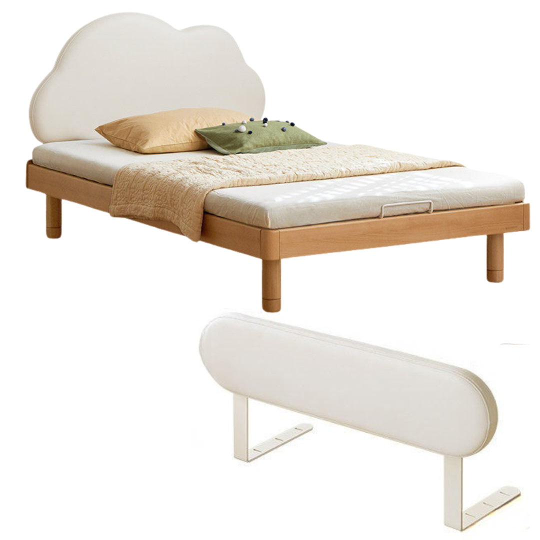 Beech Solid Wood Upholstered Kids Bed with Cloud-Shaped Headboard
