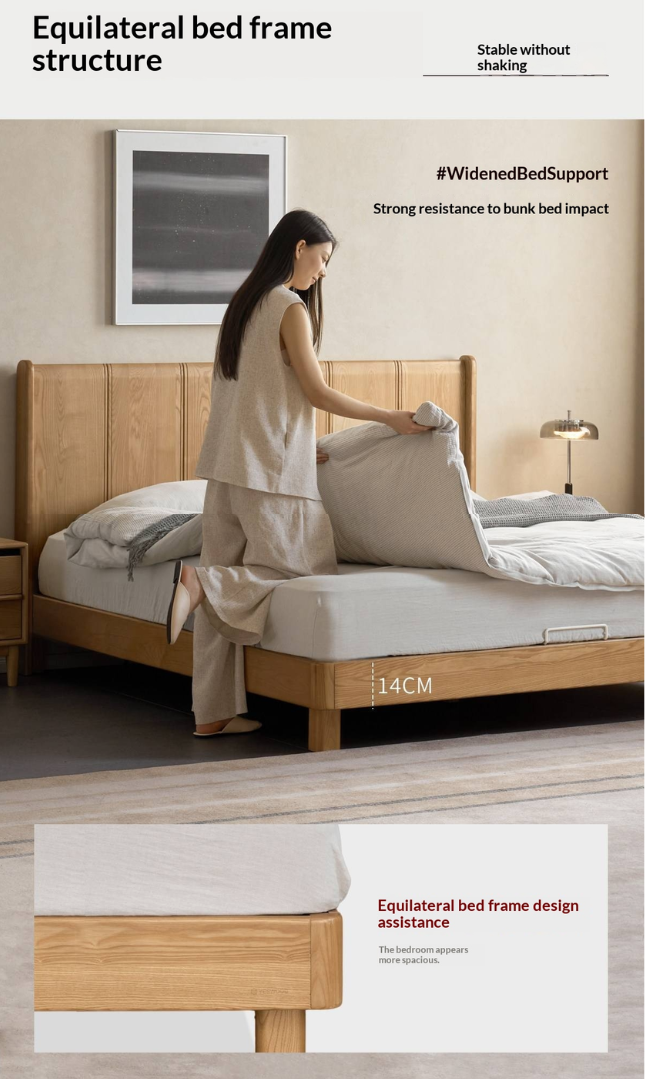 Ash Solid Wood Extra Tall Fluted Wood Headboard Platform Bed