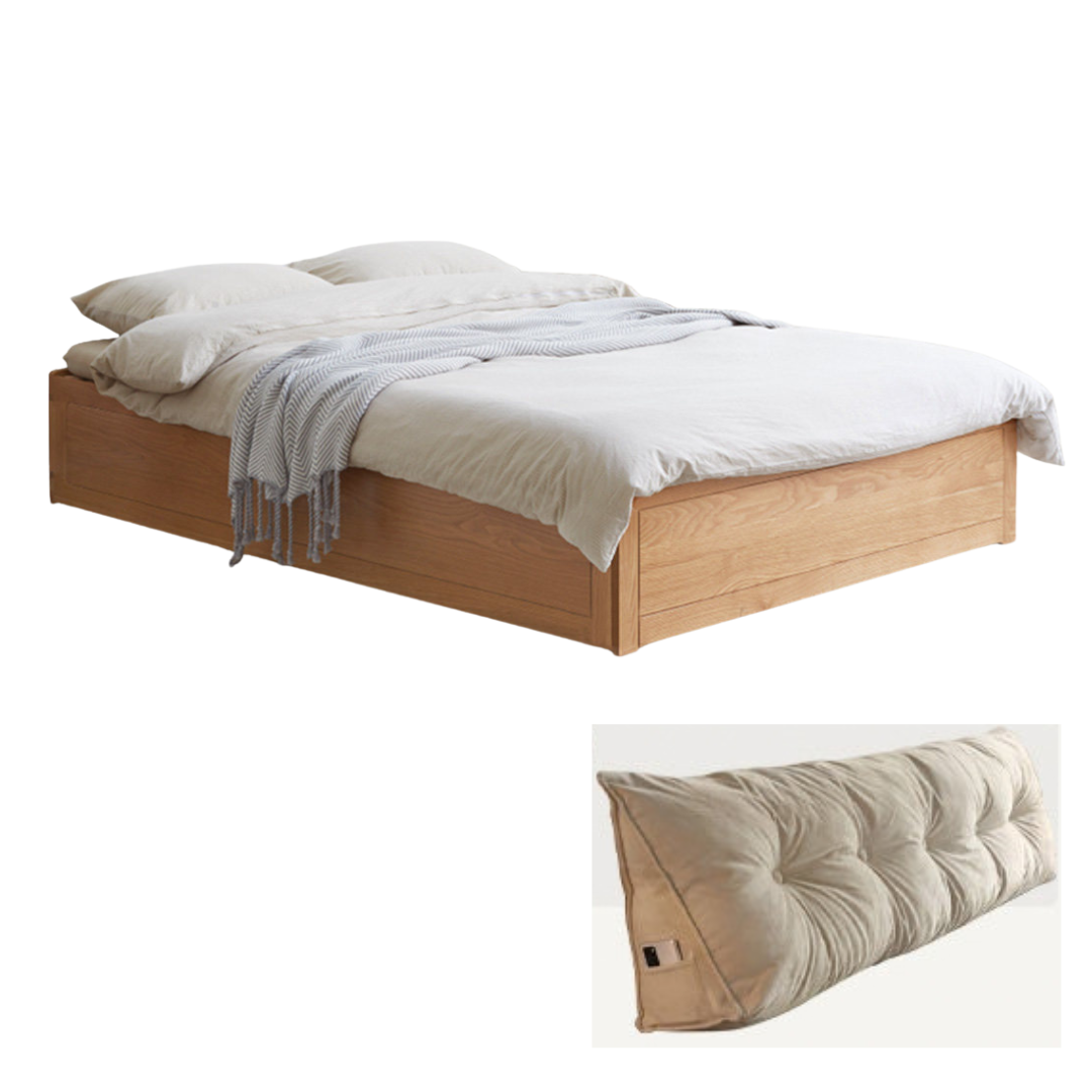 Oak, Rubberwood Solid Wood Platform Bed, Headboard-Free Box Bed