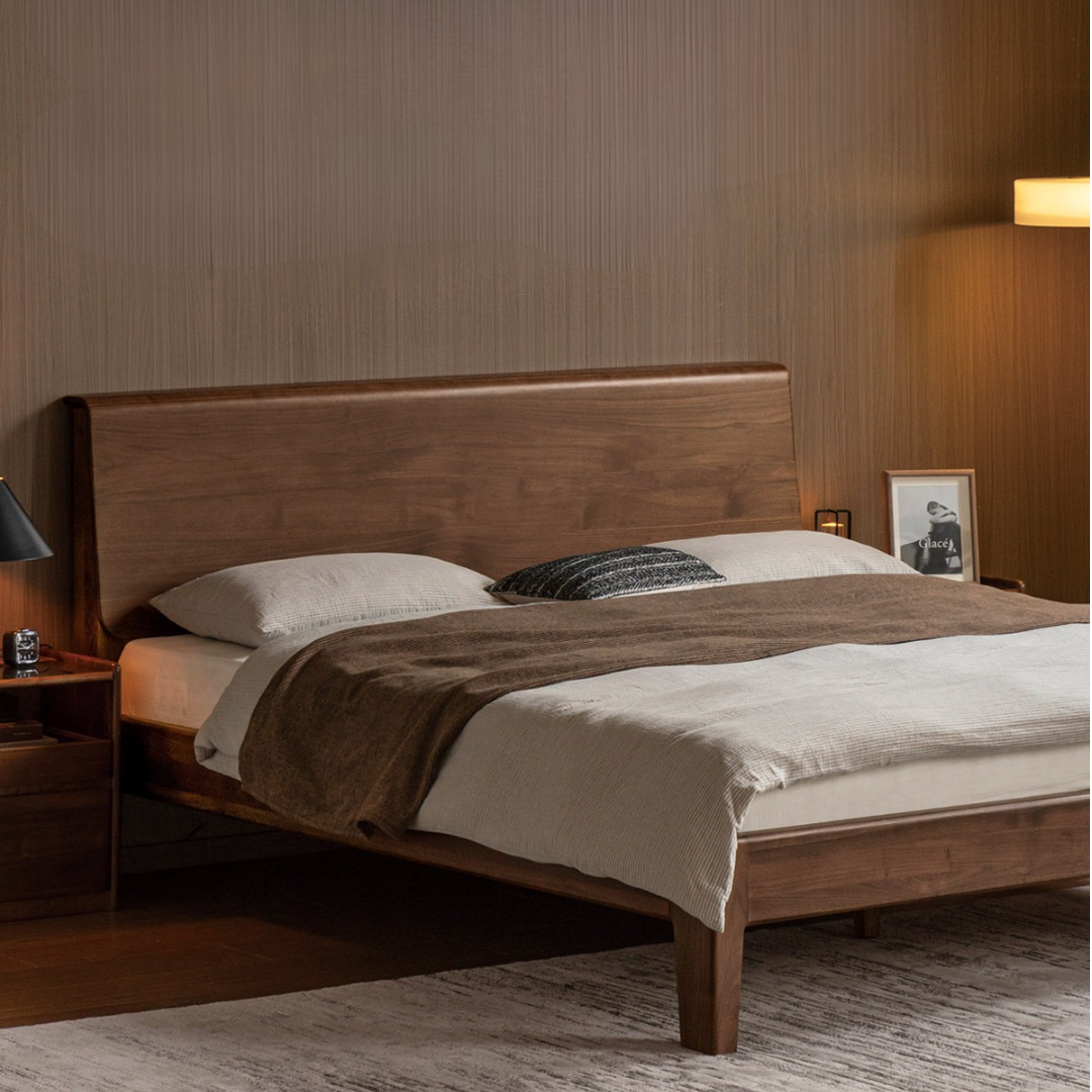 Black Walnut, Sandalwood ,Ash Solid Wood Bed Nordic Modern