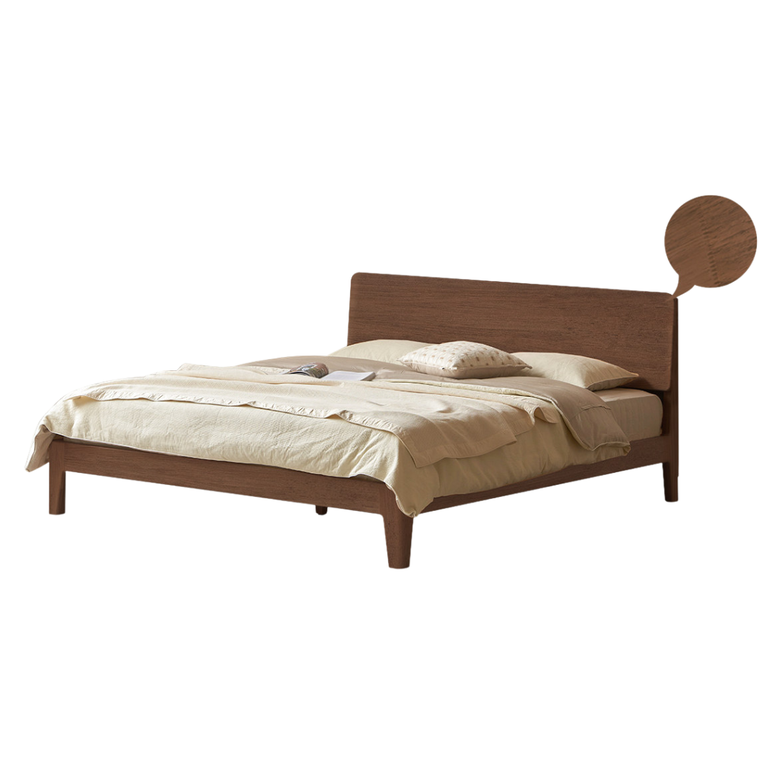 Rubberwood Solid Wood Bed — Modern Minimalist Design