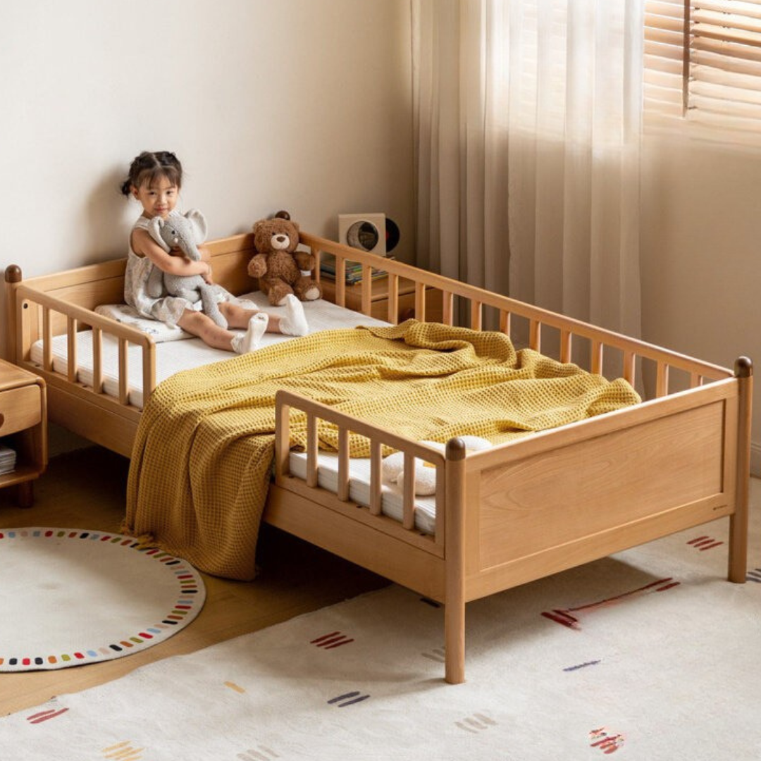 Beech, Oak Solid Wood Children's Bed Widened Guardrail