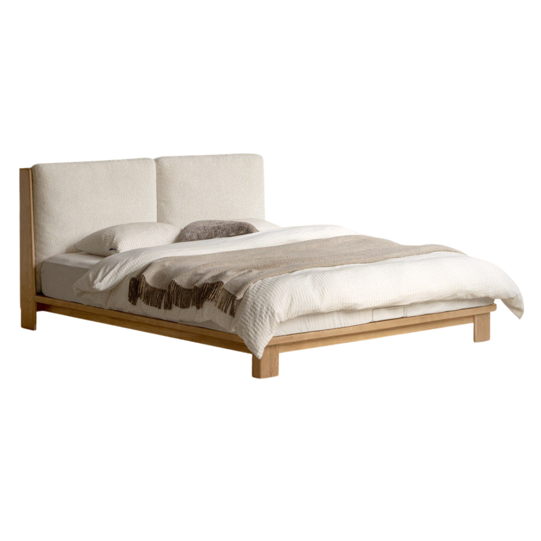 Ash Solid Wood Platform Bed with Split Panel Upholstered Headboard