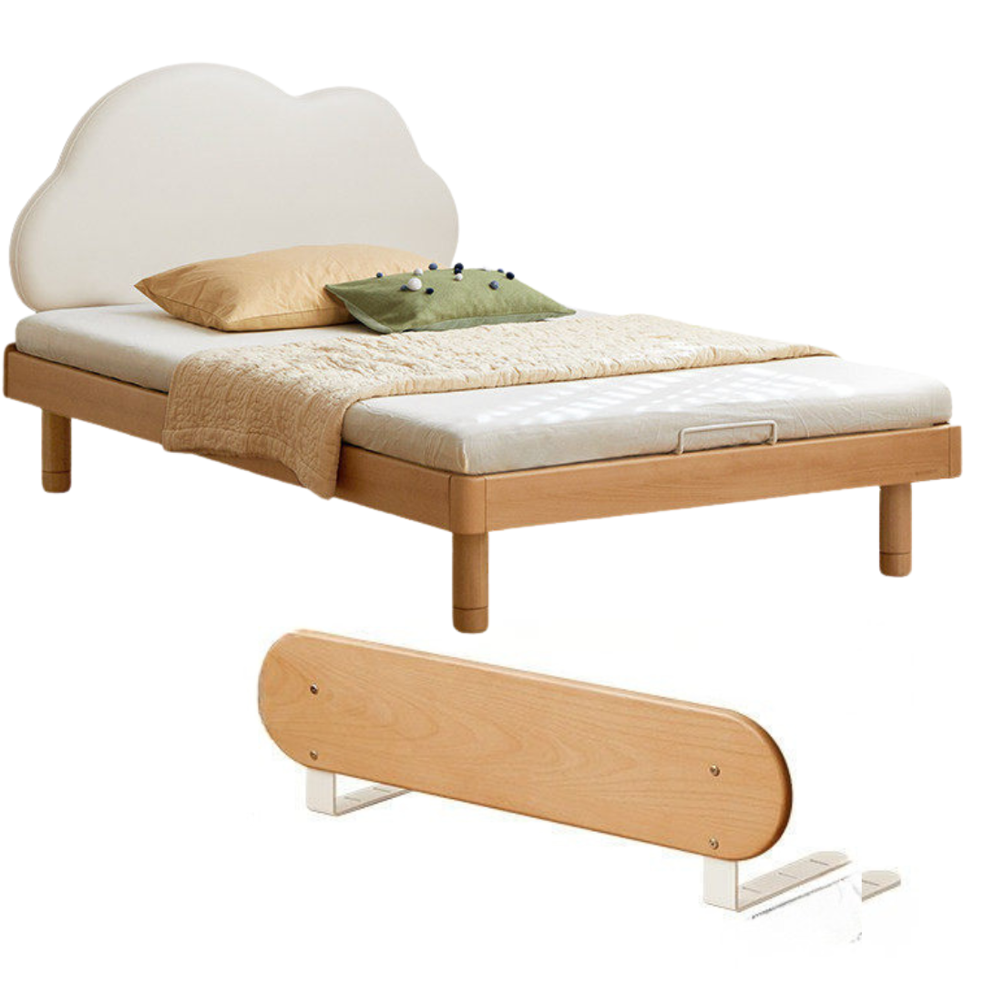 Beech Solid Wood Upholstered Kids Bed with Cloud-Shaped Headboard