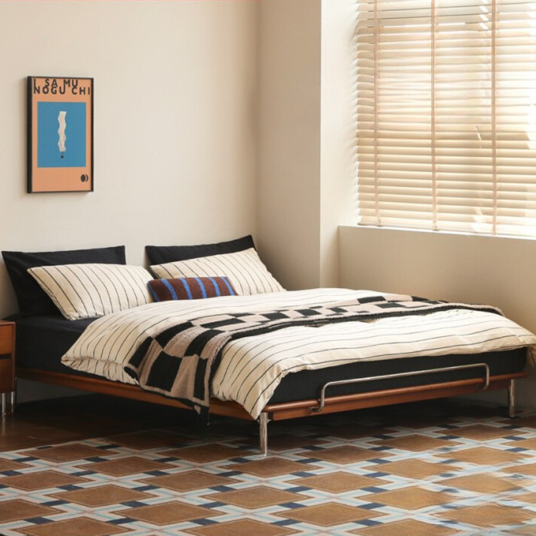 Poplar Solid Wood Platform Bed — No Headboard, Vintage Bauhaus Edge Style