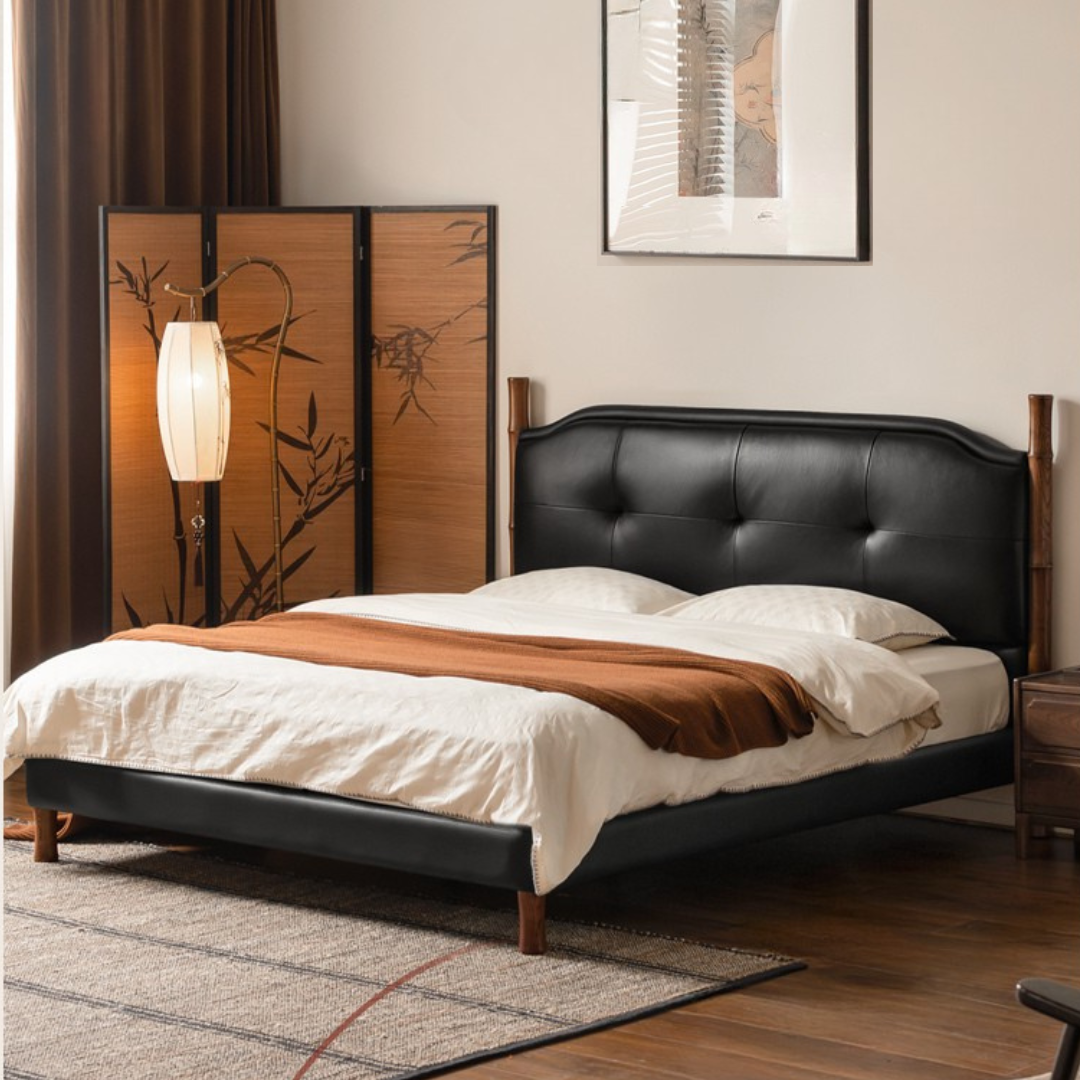 Genuine Leather Soft Headboard Bed