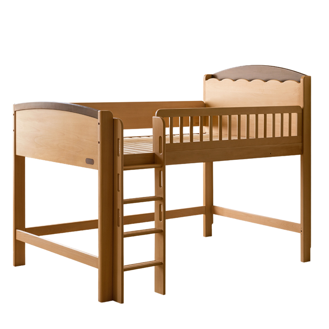 Beech Solid Wood Children's Soft Backrest Storage Loft Bed with Night Light