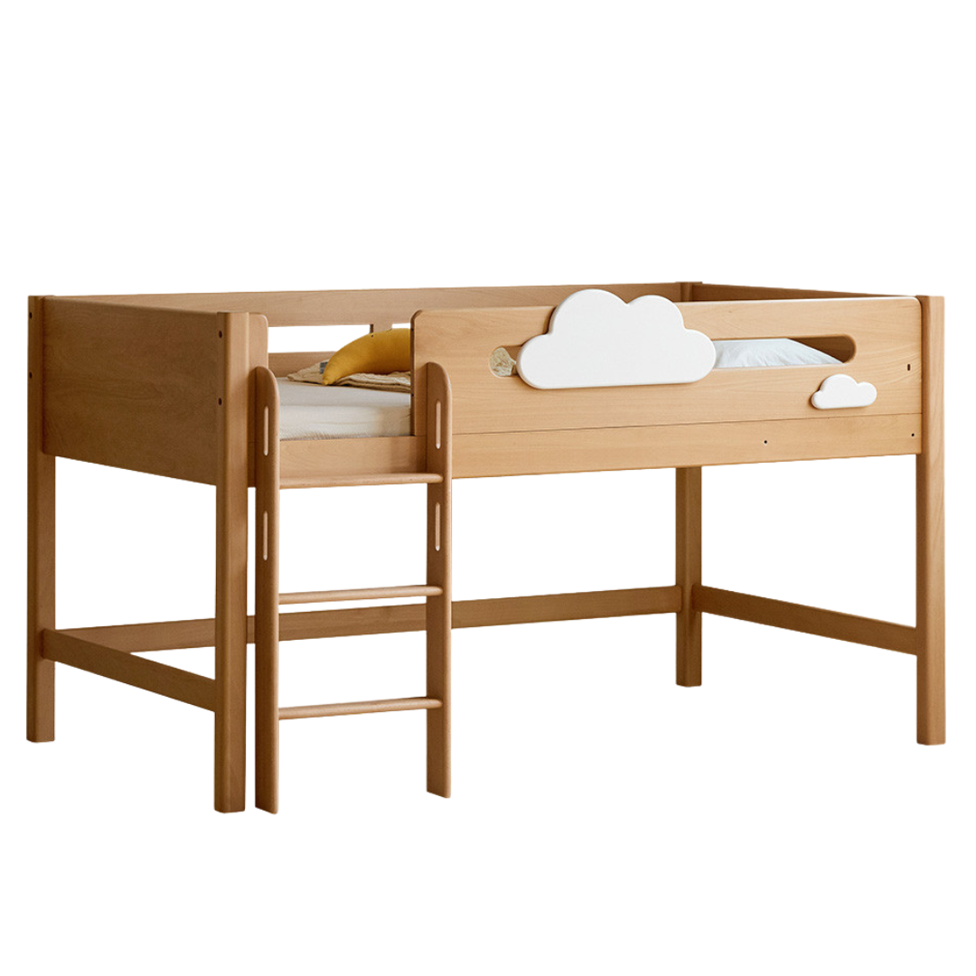 Beech Solid Wood Children's Loft Bed with Under-Table and Storage