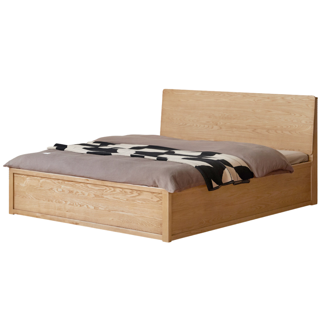 Ash Solid Wood Bed — Slab Design, Home Italian Light Luxury Box Bed