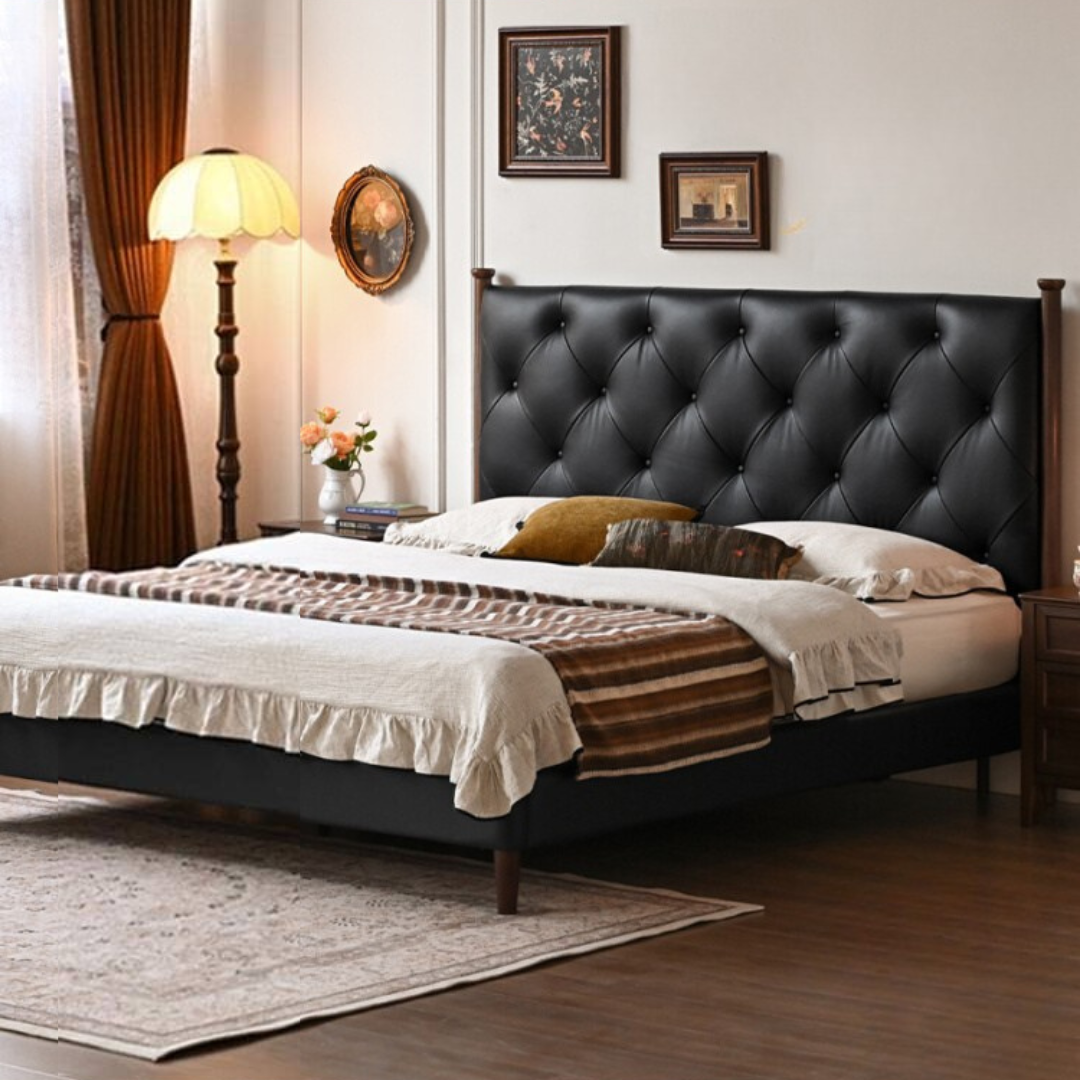 Genuine Leather Luxury Upholstered Bed American Style