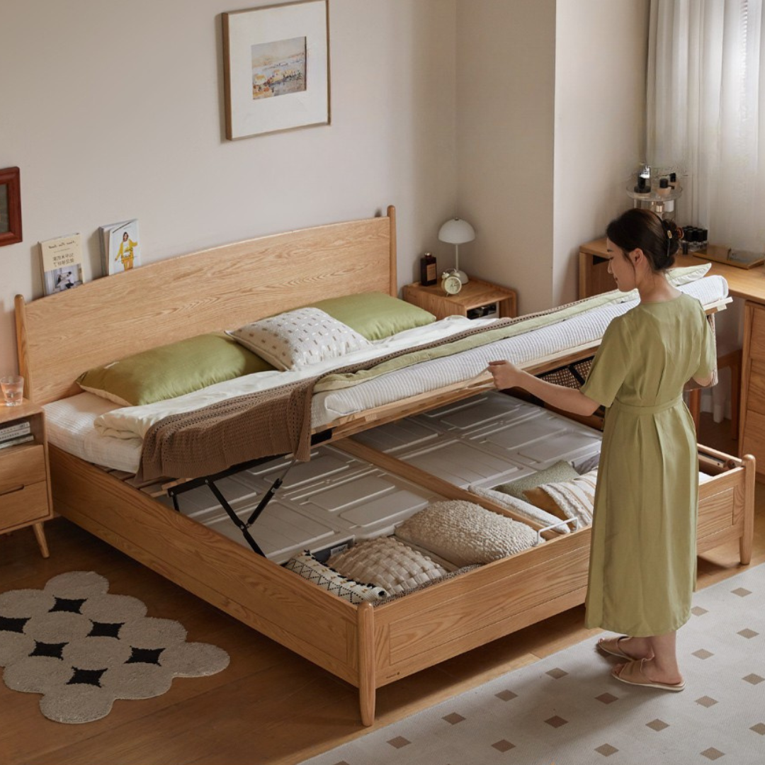 Oak Solid Wood Box Bed, Modern Minimalist
