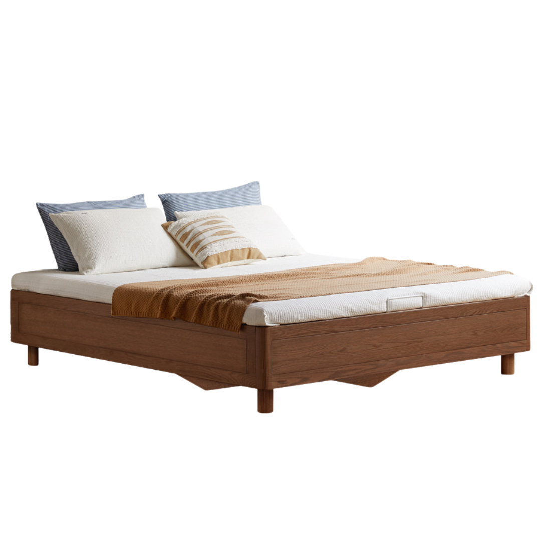 Oak Solid Wood Modern Platform Bed, Headboard-Free Box Bed