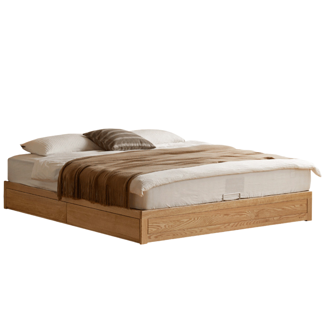 Oak, Ash, Rubberwood Solid Wood Box Bed, Platform Box Bed, Headboard-Free Bed