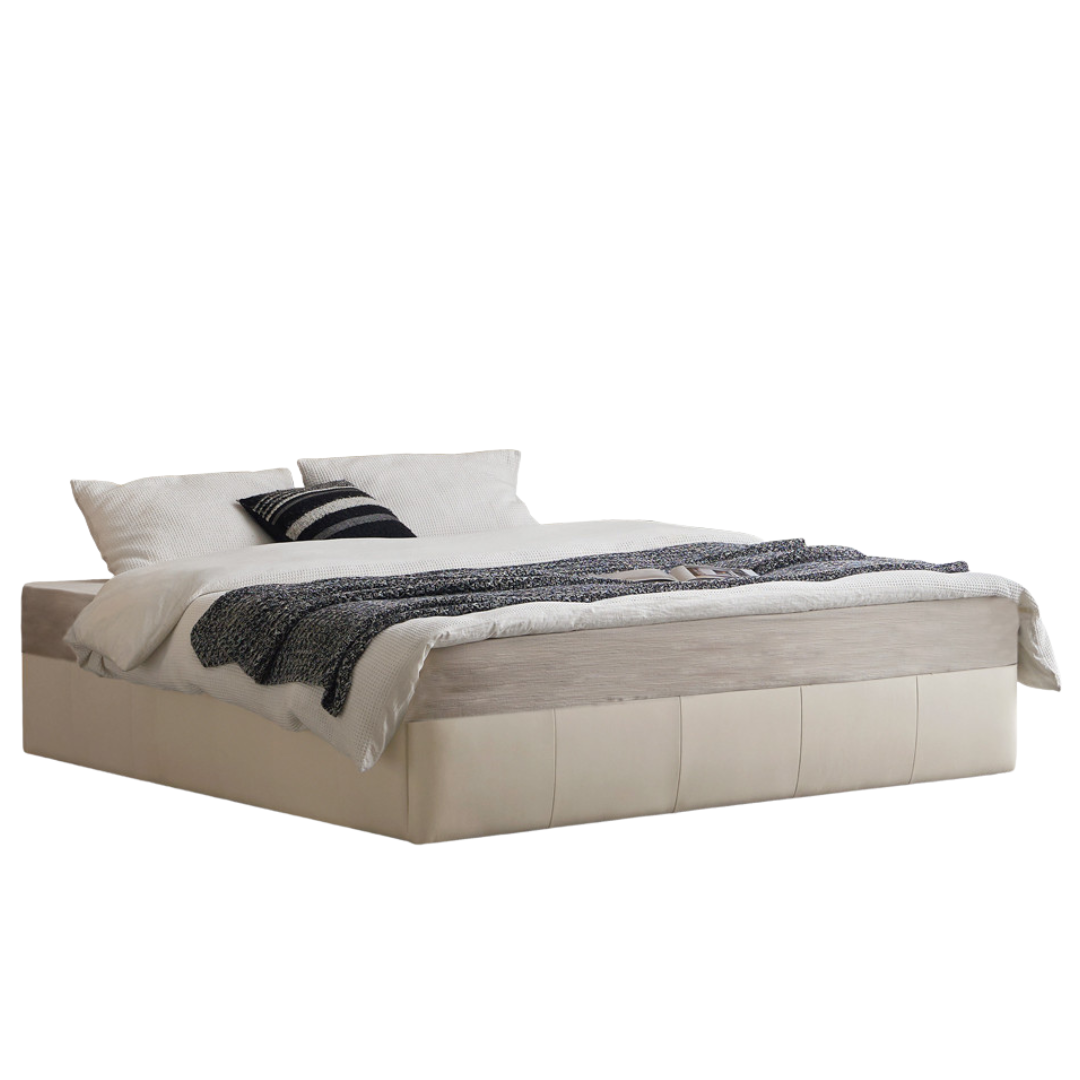 Genuine Leather Luxury Platform Box Bed, Headboard-Free Bed