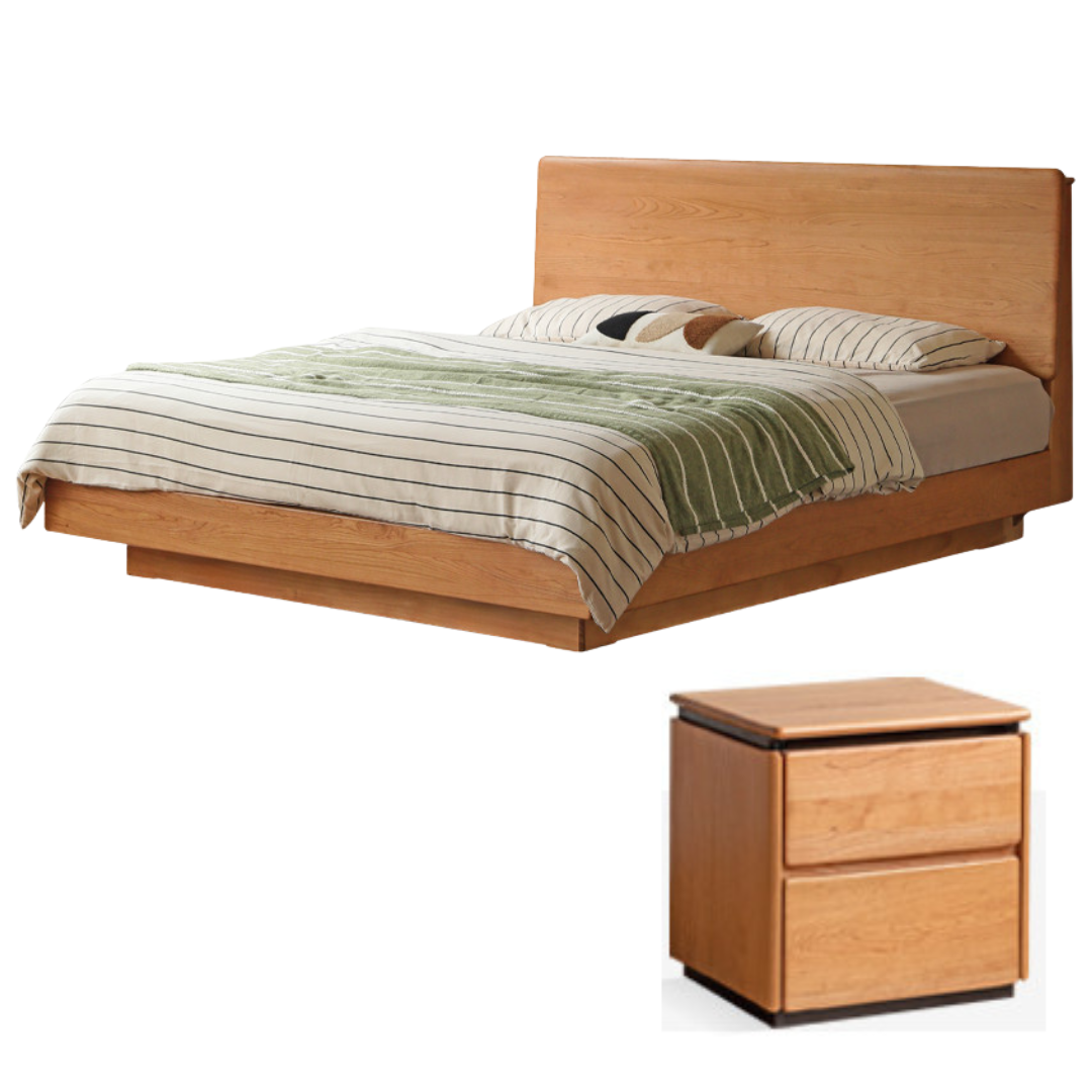 Cherry Solid Wood Modern Minimalist Storage Box Bed with Suspension Design
