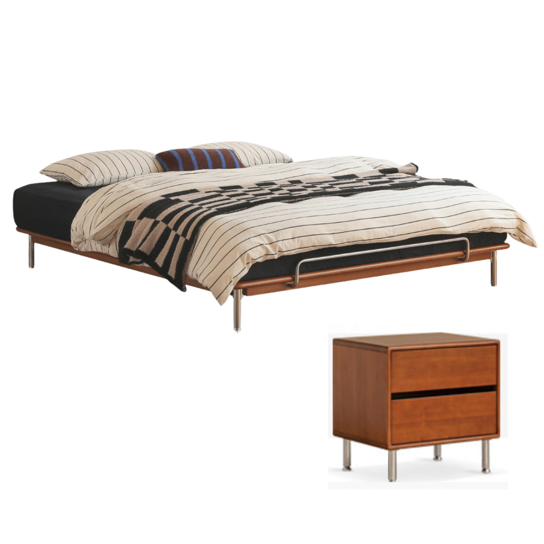 Poplar Solid Wood Platform Bed — No Headboard, Vintage Bauhaus Edge Style