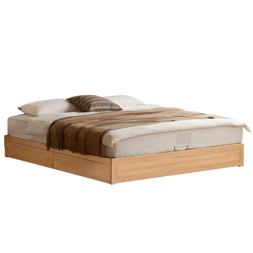 Oak, Ash, Rubberwood Solid Wood Box Bed, Platform Box Bed, Headboard-Free Bed