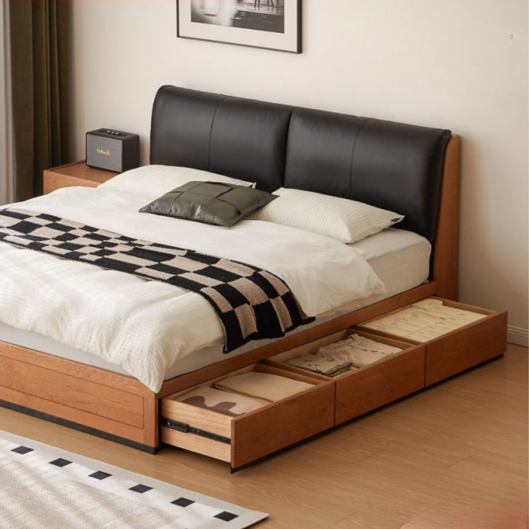Cherry Solid Wood Box Bed Vintage Style