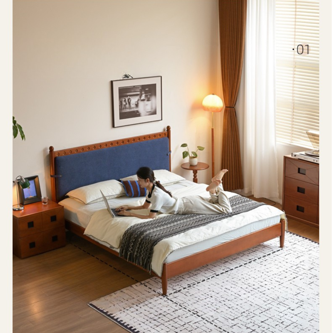 Poplar Solid Wood Vintage Soft Backrest Bed