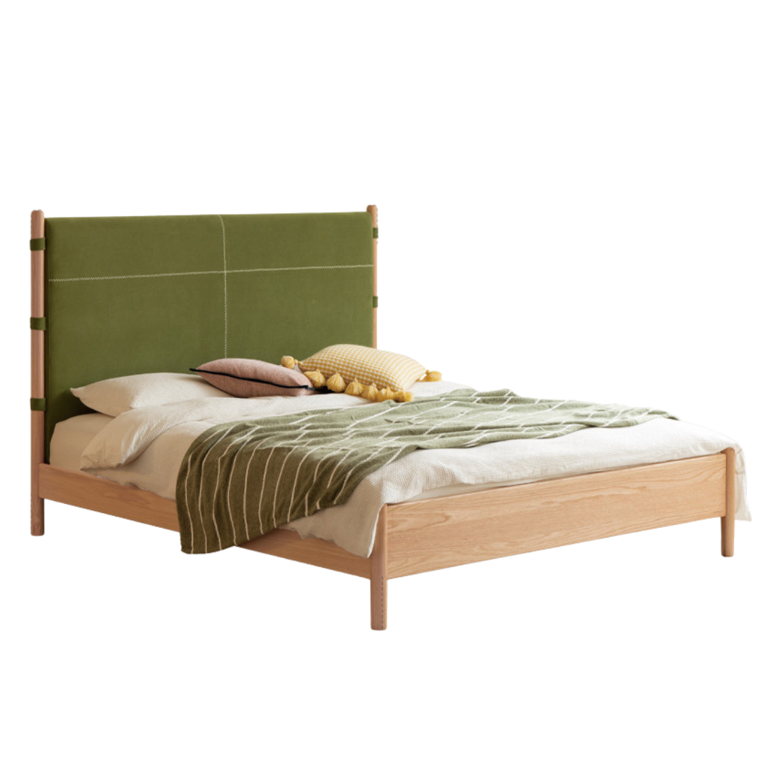 Oak Solid Wood Soft High Backrest Bed Modern Minimalist