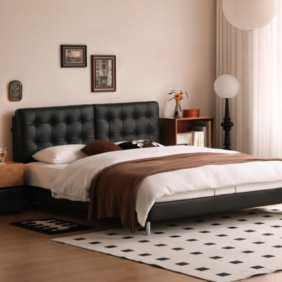 Genuine Leather Bed in Light Luxury Style