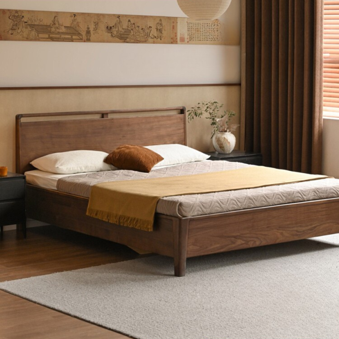 Black Walnut Solid Wood Light Luxury Box Bed
