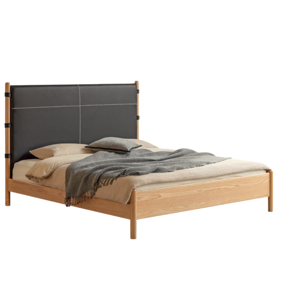 Oak Solid Wood Soft High Backrest Bed Modern Minimalist