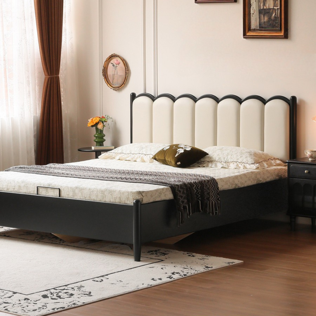 Rubberwood Solid Wood Upholstered Storage Box Bed, French Retro Style