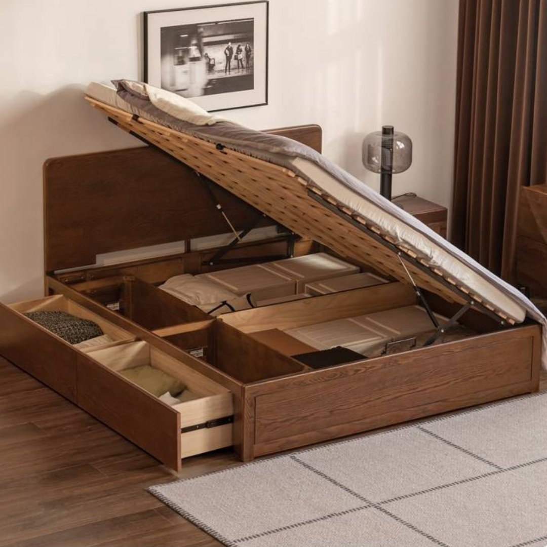 Oak Solid Wood Box Bed, Platform Box Bed, Headboard-Free Bed – Modern Minimalist Style