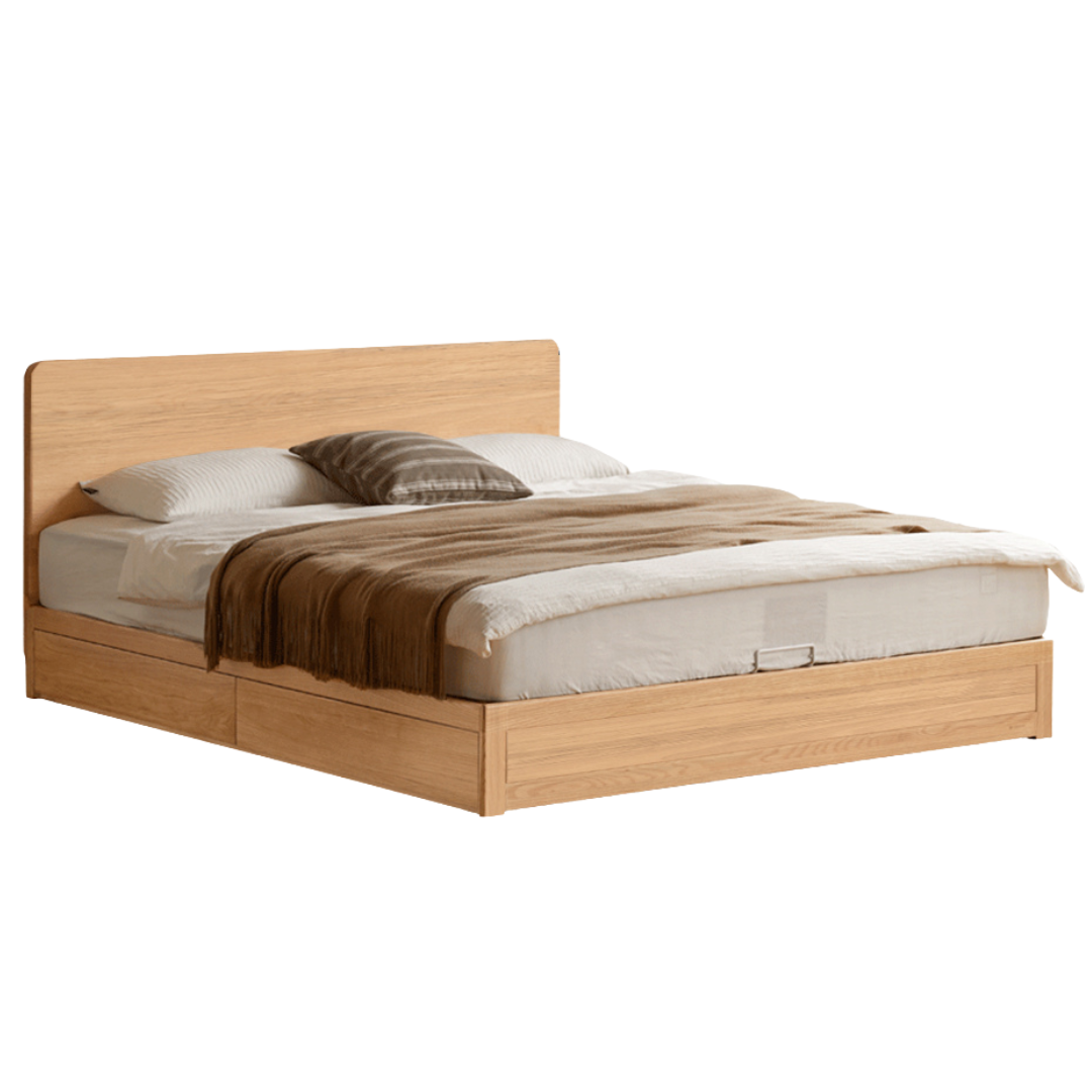 Oak, Ash, Rubberwood Solid Wood Box Bed, Platform Box Bed, Headboard-Free Bed