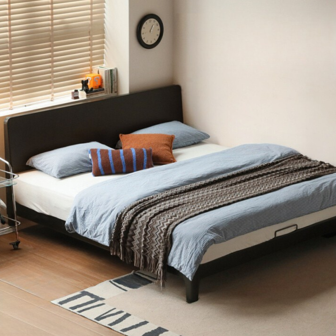 Rubberwood, Poplar Solid Wood Bed in Black — Modern Casual Edge Design